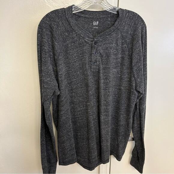GAP Men's Dark Gray Long Sleeve Henley Shirt Three Button Size L - Picture 1 of 5